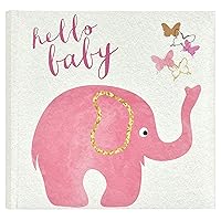 200-Pocket Baby 4x6 Photo Album with Writing Space, 8.5 x 8.5 Inches, Baby Pink Elephant