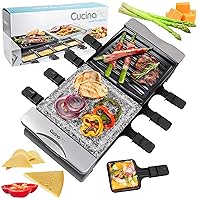 Electric Cheese Raclette Table Grill w Nonstick Grilling Plate & Cooking Stone- Electric Indoor, Smokeless Korean BBQ Party, Deluxe 8 Person Tabletop Cooker w Hotplate- Melt Cheese Grill Meat, Veggies