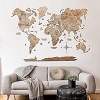Home Décor 3D Wood World Map Wall Art Large Wall Décor - World Travel Map All Sizes (M L XL) Gift Idea - Wall Art For Home & Kitchen or Office (X-Large, Terra)