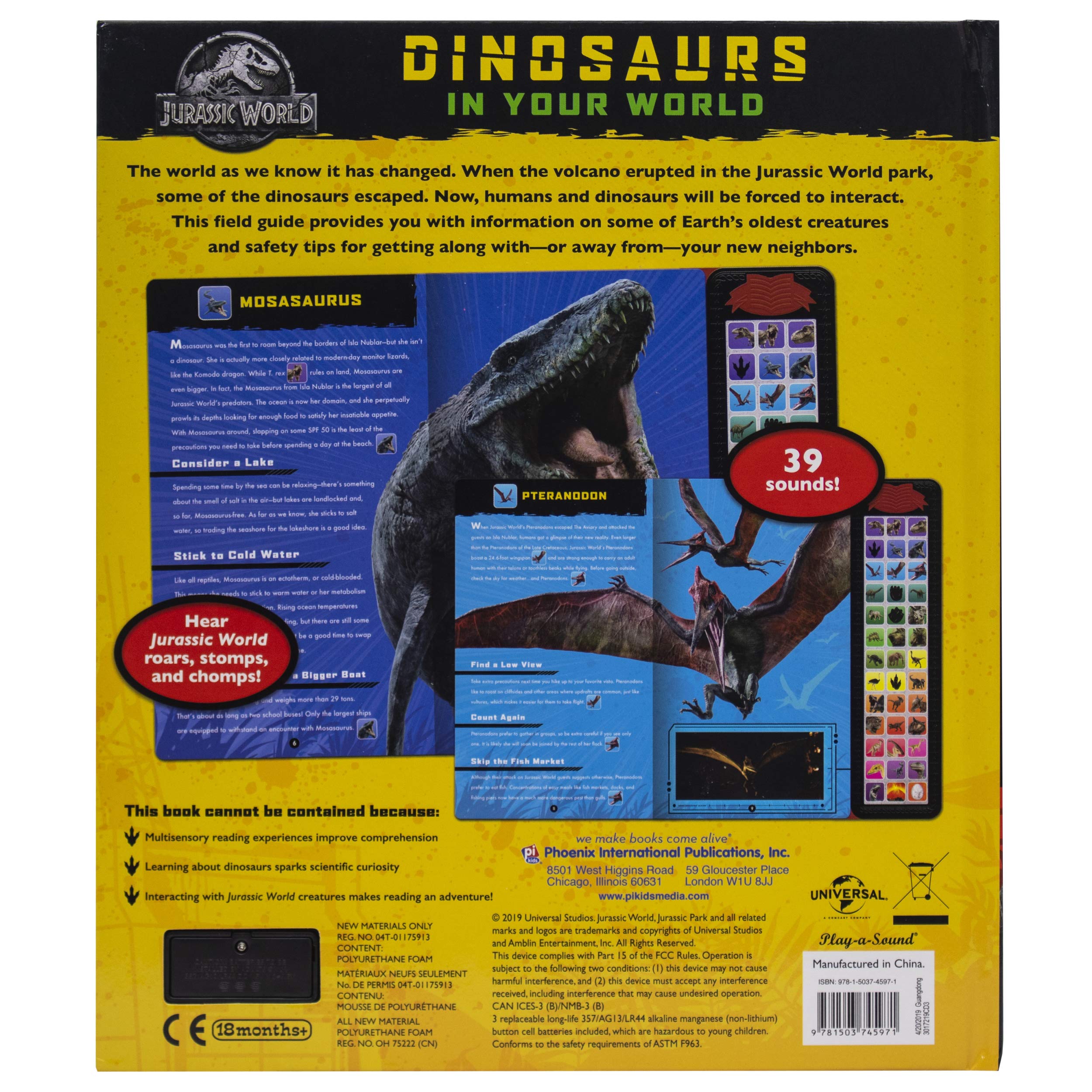 Jurassic World - Dinosaurs in Your World Field Guide - 39 Button Sound Book - PI Kids (Play-A-Sound)