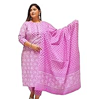 Yash Gallery Women's Mothers Day Gift Cotton Floral Printed Kurti with Pant and Dupatta - Purple