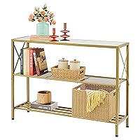 Hoctieon Gold Console Table, 3 Tier Entryway Table, Hallway Table, Narrow Sofa Table with Shelves, Entrance Table for Entryway, Gold and White