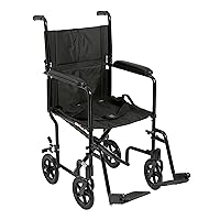 Drive Medical Deluxe Lightweight Aluminum Transport Wheelchair, Black, 17