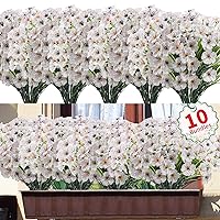 10 Bundles Outdoor Artificial Flowers,UV Resistant Fake Flowers Plants for Outdoors Outside Front Porch Window Box Hanging Planter, Home Garden Decoration (White)