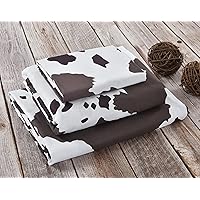Cow Hide Print Western Queen Sheet and Pillowcase Set, Brown/White