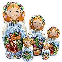 Exclusive Russian Nesting Dolls Rabbits 5 Pieces Author's Hand-Painted Set of 5 Handmade Toys Gift Doll Home Decor Matryoshka 5 Dolls in 1