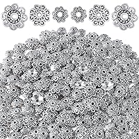 PAGOW 300pcs 8mm/10mm/12mm Spacer Beads Flower Bead Caps Valentines Birthday Wedding Prom Jewelry DIY Findings for Necklace Bracelet Making(Silver)