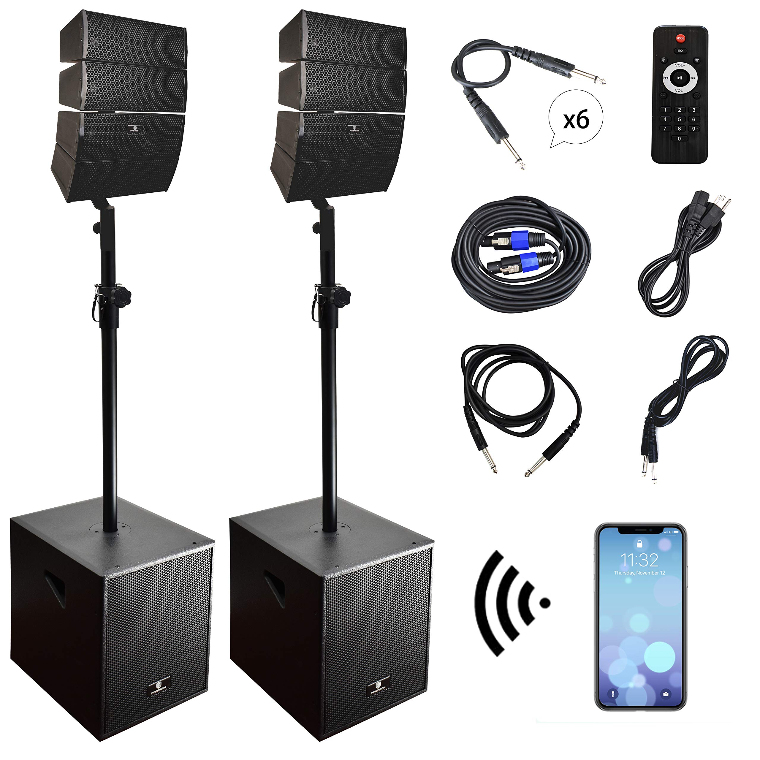 Mua PRORECK Club 3000 12-Inch 4000w DJ Powered PA Speaker System Combo Set  with Bluetooth USB Drive Read Function SD Card Remote Control,Two  subwoofers and 8 line Array Speakers Set for Church,