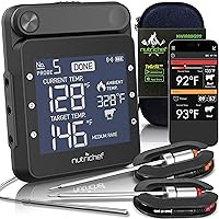 NutriChef WiFi Grill Meat Thermometer, Wireless Dual Smart Probes, Alarm Indoor from Outdoor Barbecue Smoker, Compatible with Any Smartphone, Rechargeable Meter for Outside BBQ Grilling