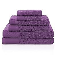 100% Egyptian Cotton 500 GSM 6 Piece Towel Set, 2 Face, 2 Hand, 2 Towels, for Bathroom, Kitchen or Beach, Quick Dry, Jacquard and Solid, Mid-Weight, Majestic Purple