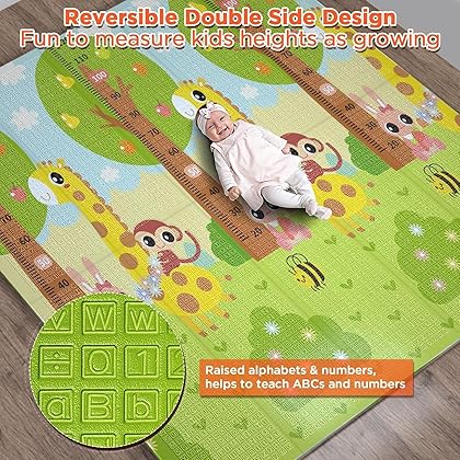 Gimars XL BPA Free 0.6 in Thickest Foldable Baby Play Mat, Waterproof Padded Foam Floor Baby Crawling Mat, Portable Play mat for Babies and Toddlers, Infants,Boys,Girls Indoor Outdoor Use (79