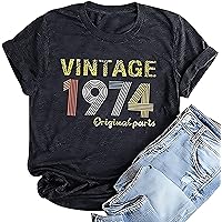 50th Birthday Gift Shirts for Women Vintage 1974 T Shirt Retro Birthday Party Short Sleeve Loose Tee Tops
