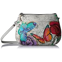 Anna by Anuschka Women's Genuine Leather Small Multi-Compartment Cross Body | Zip-Top Organizer with Outside Pockets | Floral Paradise