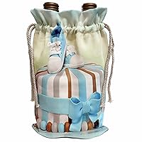 3dRose Blue and Brown Baby Shower Cake with Baby Shoes for New Baby - Wine Bags (wbg_355853_1)