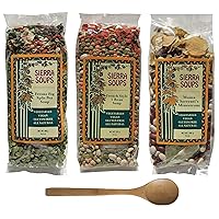 Healthy, Hearty, All Natural and Gluten Free Soups - 3 Pack Assortment: Fresno Fog Split Pea, French Style 5 Bean & Mama Sorrenti’s Minestrone. Includes Soup Spoon