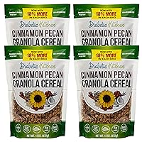 Diabetic Kitchen Cinnamon Pecan Granola Cereal - Low Carb Snacks & Breakfast Food w/No Added Sugar - Keto Friendly, 3 Net Carbs & Gluten-Free (4 Pack)