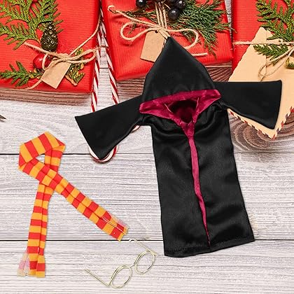 Christmas Elf Doll Accessories Wizard Accessories Set 3PCS Wizard Christmas Doll Clothing Accessories Including Wizard Theme Robe Scarf and Glasses for Elf Doll