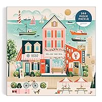 Galison Beside The Sea – 500 Piece Puzzle Fun and Challenging Activity with Bright and Bold Artwork of Charming Village and Sea Scenery for Adults and Families