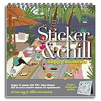 Sticker & Chill Sticker Book for Adults – 700+ Repositionable Colorful Stickers Create Designs on 10 Spiral Bound Scene Pages – Easy, Fun & Stress Relieving Relaxation Activity – Happy Moments Series