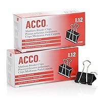 ACCO Binder Clips, Medium, Black, 12 per Box, 2 Boxes (72062)