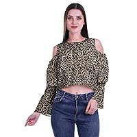 Cold Shoulder Tops Shirts for Women Printed Casual Blouse Short Top