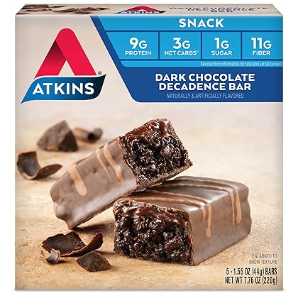 Atkins Snack Bar, Dark Chocolate Decadence Bar, 5 Count