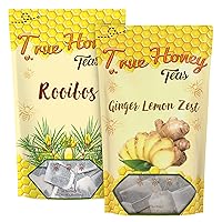 True Honey Tea Get Well/Wellness Bundle - Lemon Ginger Zest and Rooibos Tea Bags - Pack of 2