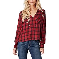 Jessica Simpson Womens Ida Plaid Long Sleeve Pullover Top Red S