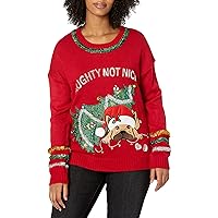 Blizzard Bay Women's Plus-Size Bah Hum Pug Christmas Sweater, Fuzzy Hat and 3D Bow