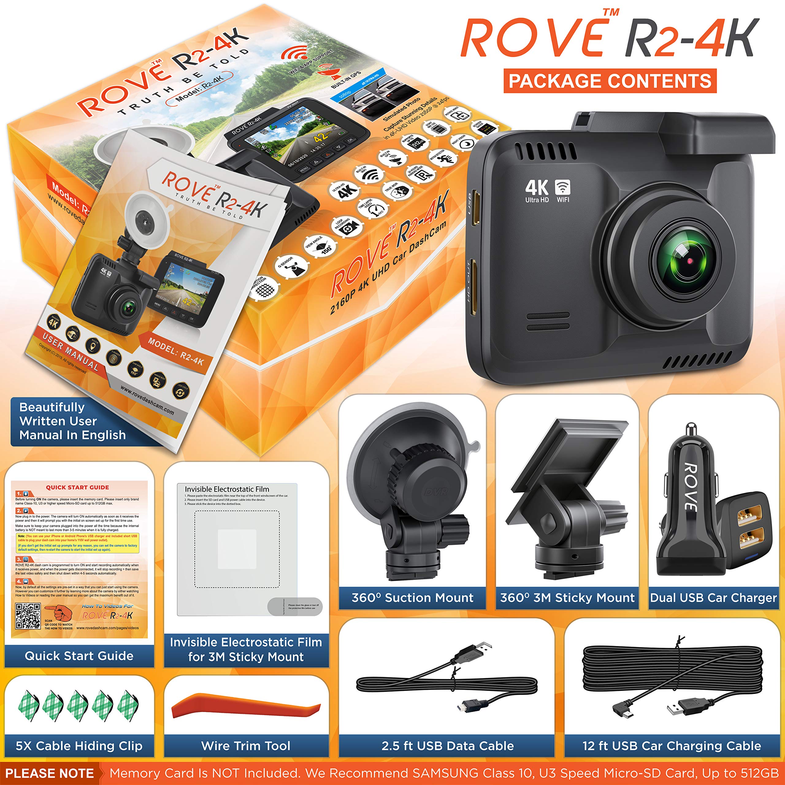ROVE R2-4K Dash Cam | 128GB Micro SD Card
