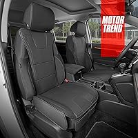 Motor Trend Faux Leather Car Seat Covers, 2 Piece Set – Premium Car Seat Cushions for Front Seats, Padded Car Seat Protectors with Storage Pocket, Seat Covers for Cars Trucks SUV (Black)