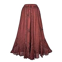 Agan Traders Women's Peasant Medieval High Waistband A Line Drawstring Long Embroidered Lace Hem Maxi Skirt Plus Size 2X 3X