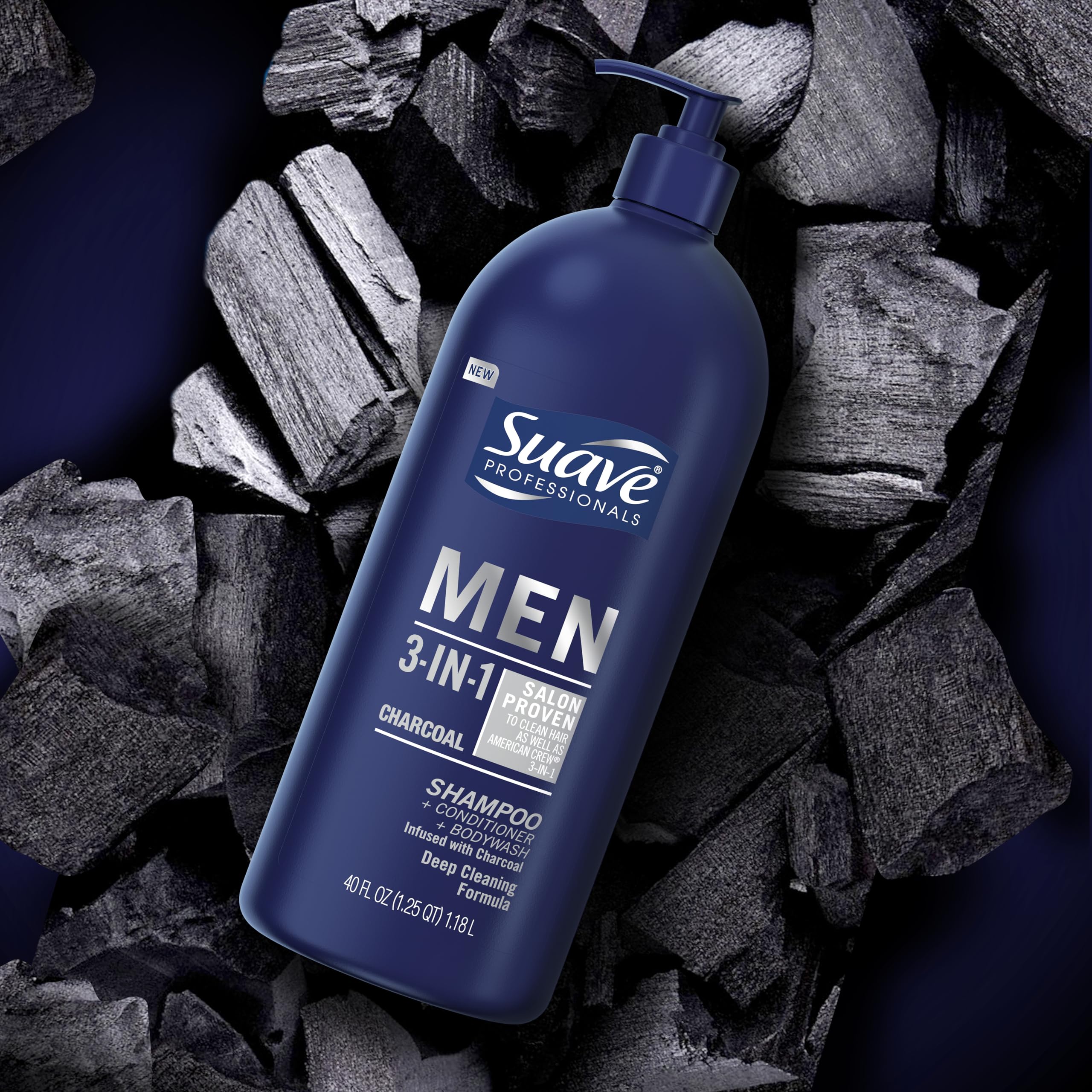 Suave Men 3 in 1 Charcoal &Warm Ginger Shampoo Conditioner Bodywash to Cleanse and Nourish Hair and Skin, 40 oz Pack of 3