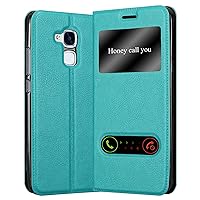 Book Case Compatible with Honor 5C in Mint Turquoise - with Magnetic Closure, 2 Viewing Windows and Stand Function - Wallet Etui Cover Pouch PU Leather Flip