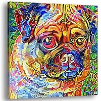 Dog Canvas Wall Art & Dog Nursery Wall Decor For Pug Lovers | Large Unique Abstract Colorful Modern & Aesthetic Puppy Pug Dog-Themed Picture Wall Art Gift For Bedroom, Living Room, Kitchen, Family Bathroom, Home Office, Nursery, Playroom | Pug Puppy Dog Christmas Animal Gift For Women, Men, Girls, Teens Kids & Dog Lover Moms Dads (Large, 30