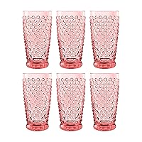 TarHong Hobnail Premium Plastic Drinkware Jumbo Beverage, 20 Ounce, Pink, Set of 6