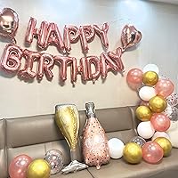 Rose Gold Birthday Party Decoration, Happy Birthday Banner For Women，Confetti Foil Rose Gold Balloons,Happy Birthday Balloon Letters, Champagne Birthday Party Decorations Kit For Girl