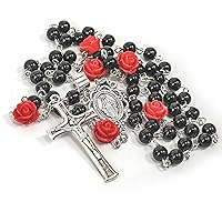 Nazareth Store Pearl Beads Rosary Beaded Necklace Projection Our Father Prayer Medal with Miraculous Centerpiece and Jesus Crucifix NS