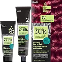 All About Curls 5V Grape Waves Violet (Medium Brown - Bright Red-Violet Undertone) Permanent Hair Color (Prep + Protect Serum & Hair Dye for Curly Hair) 100% Grey Coverage, Nourished & Radiant Curls