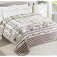 Nestl 12 Lbs Velvet Fleece Blanket for Winter - 2 Ply Heavy & Warm Korean Style Bed Blanket - Reversible Printed Raschel King Size Blanket - Wrinkle & Fade Resistant - 87 x 94 Inches - Beige