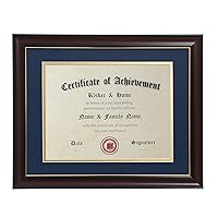 ELSKER&HOME 8.5x11 Diploma Frames with Mat,Classic Cherry Wood,8.5x11 Inch With Mat or 11x14 Inch Without Mat - For Document/Certificate Frame(Double Mat, Matte Blue with Gold Rim)