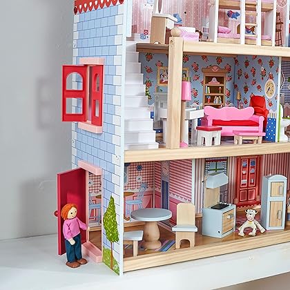 KidKraft Chelsea Doll Cottage Wooden Dollhouse with 16 Accessories, Working Shutters, for 5-Inch Dolls, Gift for Ages 3+