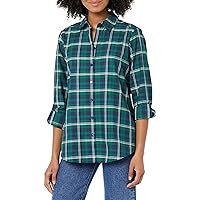 Foxcroft Women's Zoey Long Sleeve with Roll Tab Blackwatch Plaid Blouse