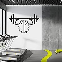 Funny Gym Fitness Wall Decals with Animated Brain Lifting Barbell - Fitness and Bodybuilding Decal for Home and Business - Gym and Fitness Stickers for Walls