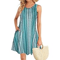 Summer Dresses for Women Beach Boho Sleeveless Vintage Floral Flowy Pocket Tshirt Tank Sundresses