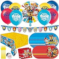 Paw Patrol Birthday Decorations | Serves 16 Guests | Paw Patrol Party Supplies | Balloons, Banner, Tablecloth, Dinner & Cake Plates, Napkins, Button