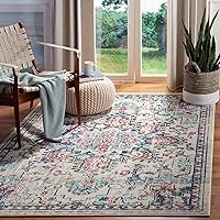 SAFAVIEH Madison Collection Accent Rug - 4' x 6', Cream & Blue, Medallion Distressed Design, Non-Shedding & Easy Care, Ideal for High Traffic Areas in Entryway, Living Room, Bedroom (MAD473B)