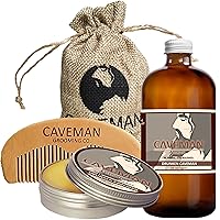 Caveman Beard Care Set for Men, Natural, Beard Oil, Beard Balm Butter Wax, Beard Comb, Conditioning Oil, Beard Growth Kit (Bay Rum 1oz)