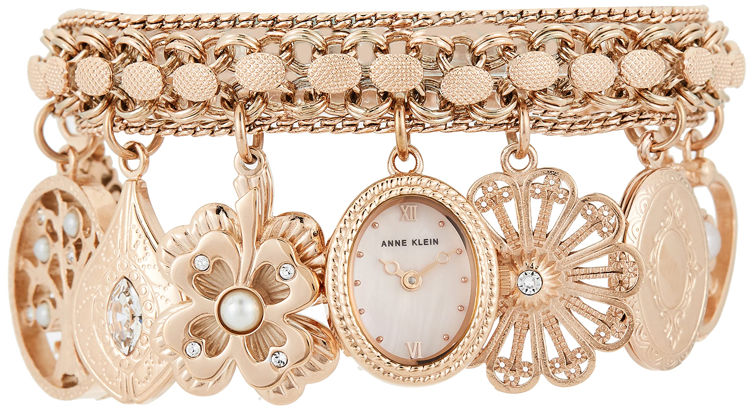 Anne Klein Women's Premium Crystal Accented Charm Bracelet Watch