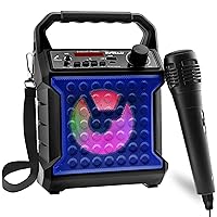Risebass Portable Karaoke Machine with Microphone with Party Lights for Kids and Adults - Rechargeable USB Speaker Set with Bluetooth, FM Radio SD/TF Card, AUX-in, Birthday Gift for Boys and Girls